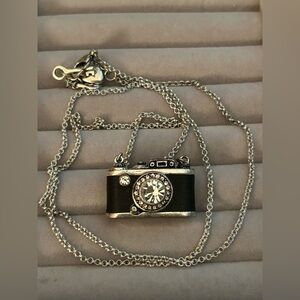 FOSSIL -  Silver,Black & Crystal Realistic Figural Camera Necklace